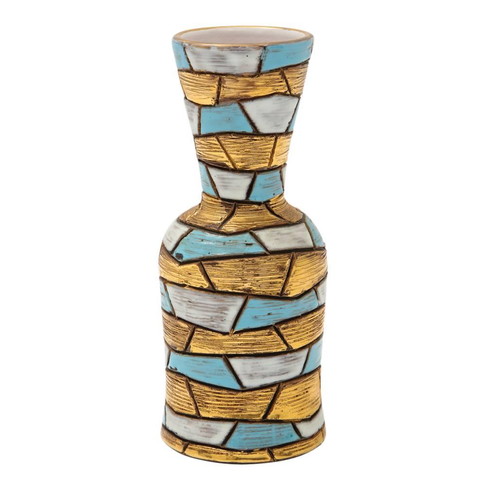 Glazed Fratelli Fanciullacci Vase, Ceramic, Blue, Gold, White, Mosaic, Signed