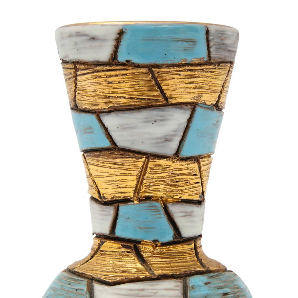 Fratelli Fanciullacci Vase, Ceramic, Blue, Gold, White, Mosaic, Signed 1