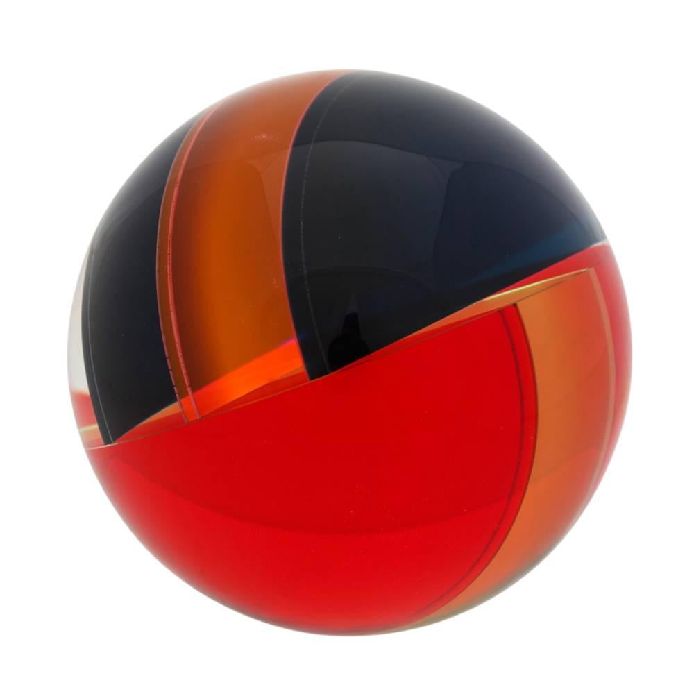 Vasa Mihich Sphere, Cast Acrylic, Red, Pink, Yellow, Black, Abstract, Signed 1
