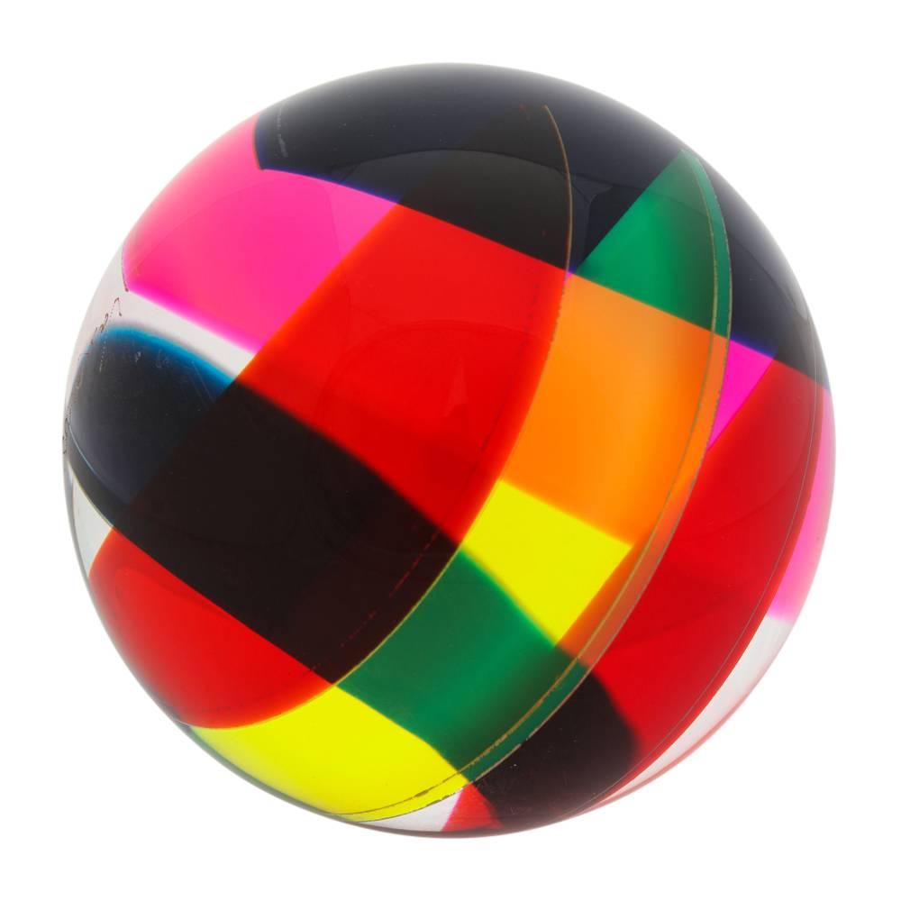 American Vasa Mihich Sphere, Cast Acrylic, Red, Pink, Yellow, Black, Abstract, Signed