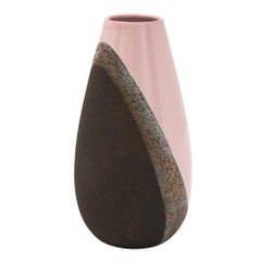 Ettore Sottsass Bitossi Ceramic Vase Pink Matte Black Signed, Italy, 1950s