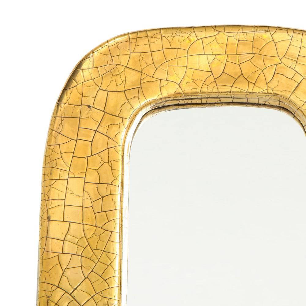 Mid-Century Modern Mithé Espelt Mirror, Ceramic, Gold Crackle