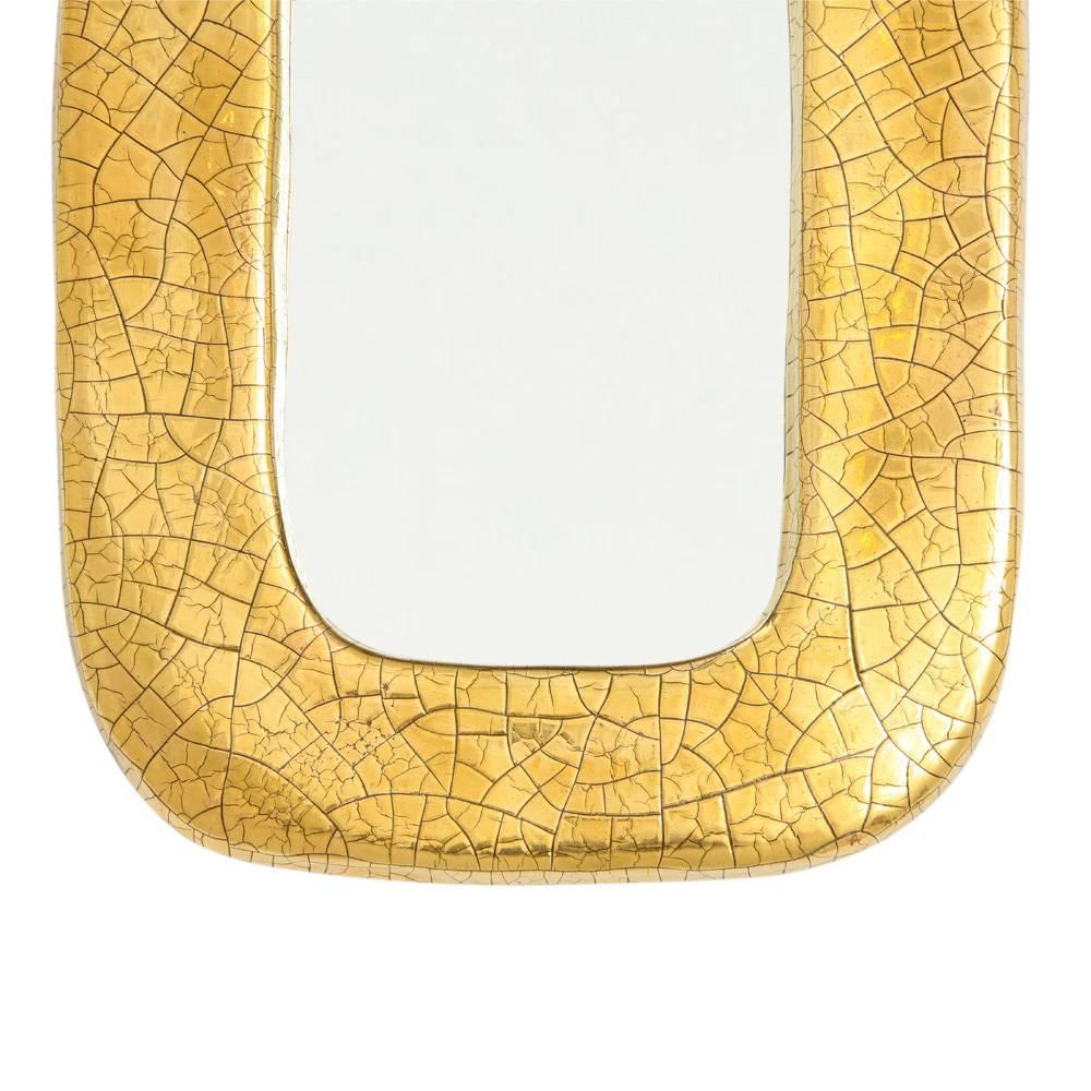 French Mithé Espelt Mirror, Ceramic, Gold Crackle