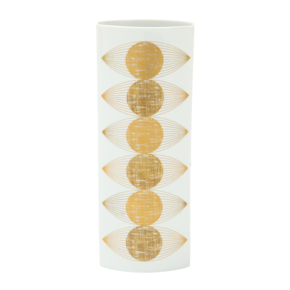 Furstenberg Vase, Porcelain, Op Art, Gold, White, Signed