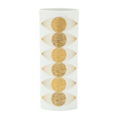 Retro Furstenberg Vase, Porcelain, Op Art, Gold, White, Signed