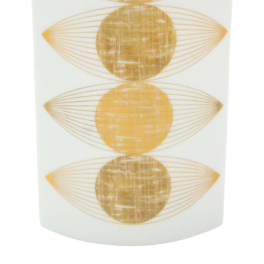 German Furstenberg Vase, Porcelain, Op Art, Gold, White, Signed For Sale