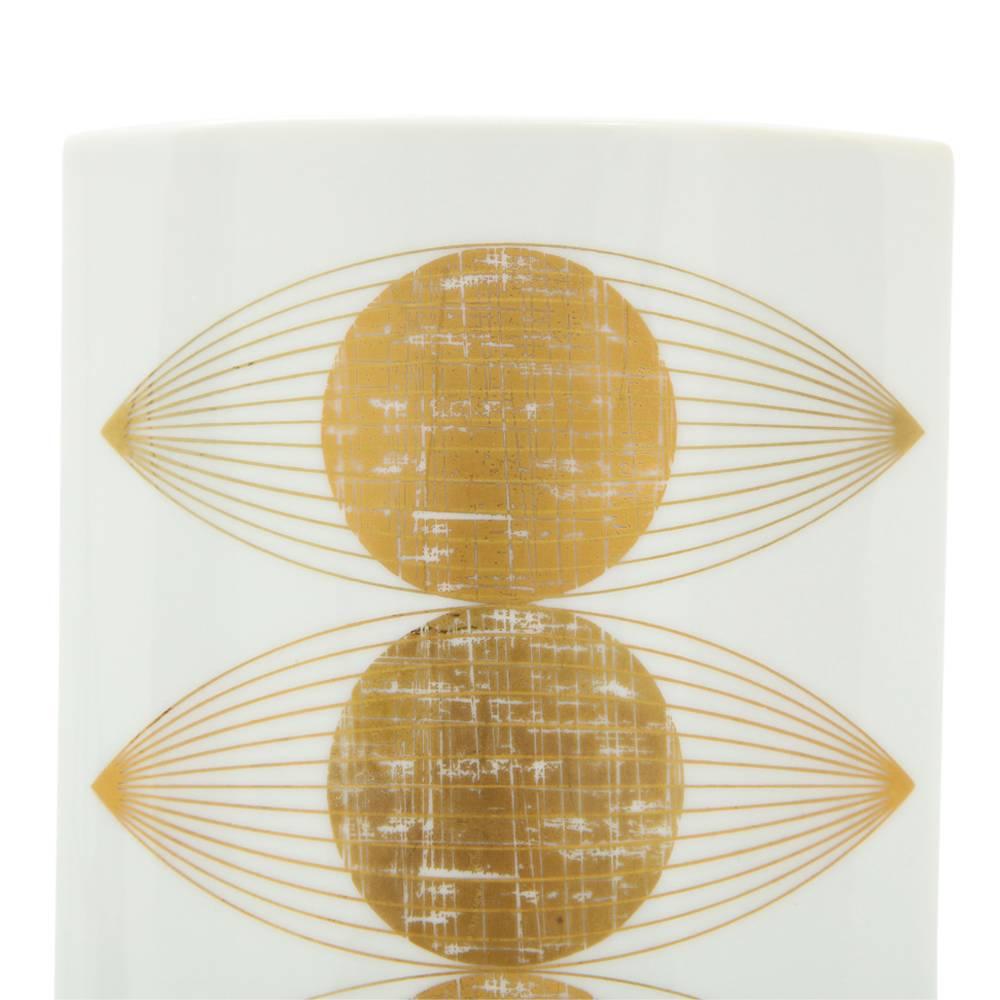 Mid-Century Modern Furstenberg Vase, Porcelain, Op Art, Gold, White, Signed For Sale