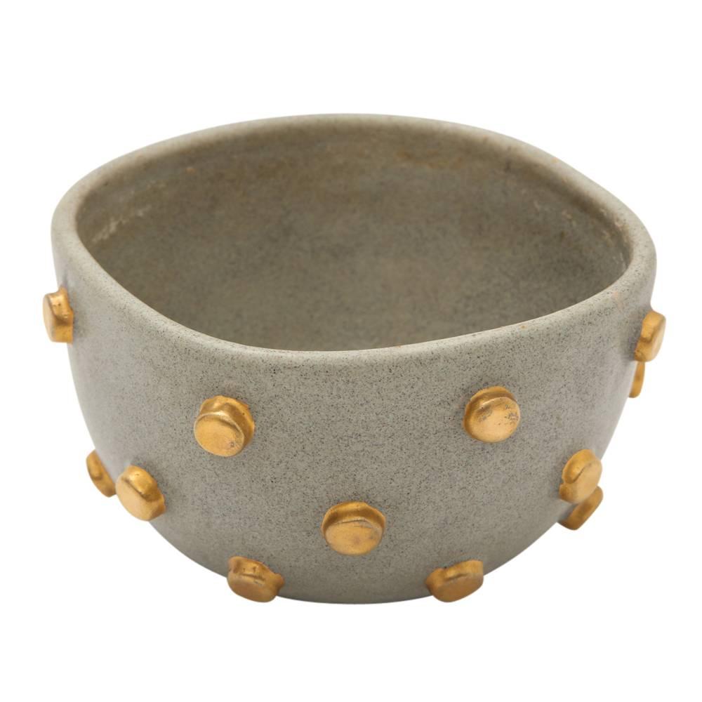 Bitossi Ceramics Bowl Vase Gray Gold Hobnails Signed, Italy, 1960s In Good Condition In New York, NY