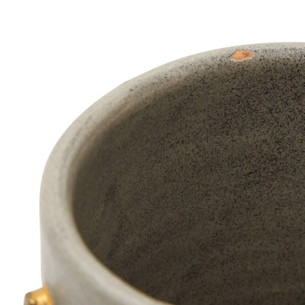 Bitossi Ceramics Bowl Vase Gray Gold Hobnails Signed, Italy, 1960s 1