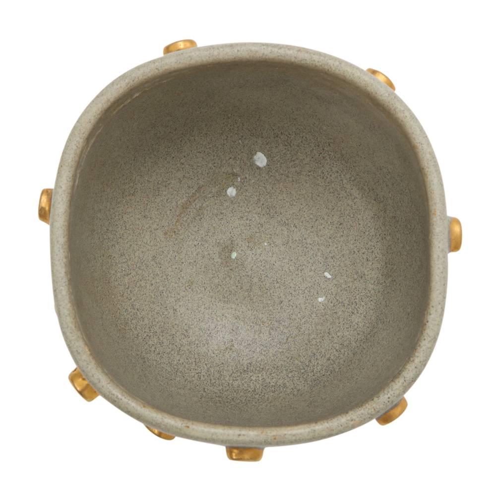 Mid-20th Century Bitossi Ceramics Bowl Vase Gray Gold Hobnails Signed, Italy, 1960s