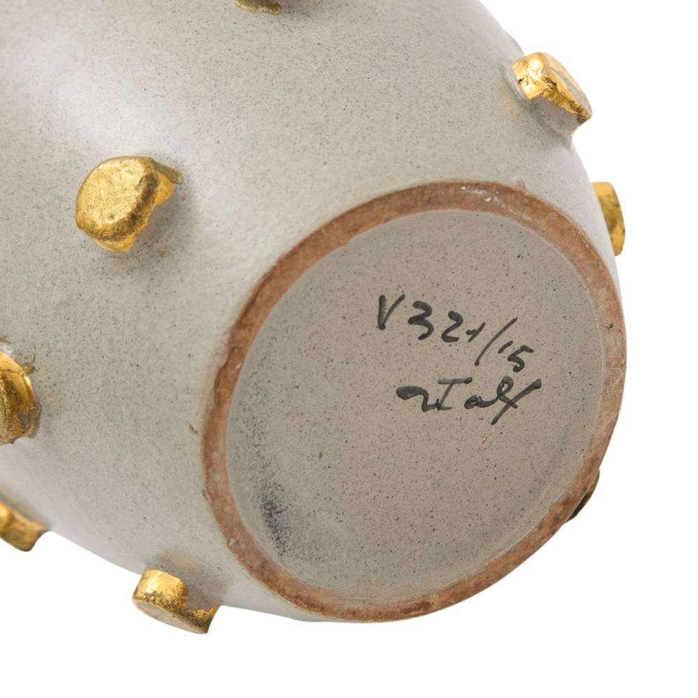 Bitossi Ceramics Bowl Vase Gray Gold Hobnails Signed, Italy, 1960s 2