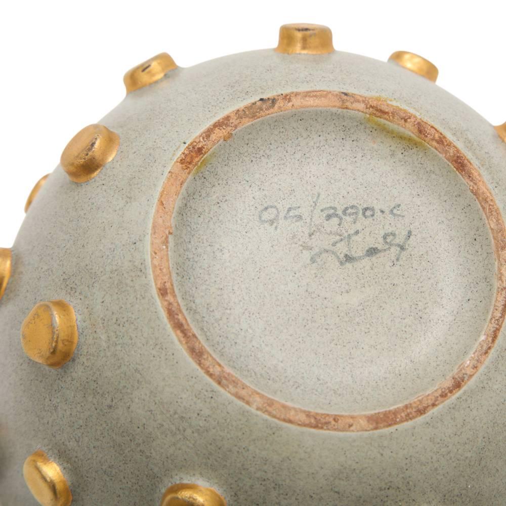 Bitossi Ceramics Bowl Vase Gray Gold Hobnails Signed, Italy, 1960s 3
