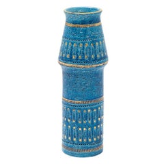 Bitossi Ceramic Vase Rimini Blue Gold Safety Pins, Signed, Italy, 1960s