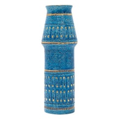 Bitossi Ceramic Vase Rimini Blue Gold Safety Pins, Signed, Italy, 1960s