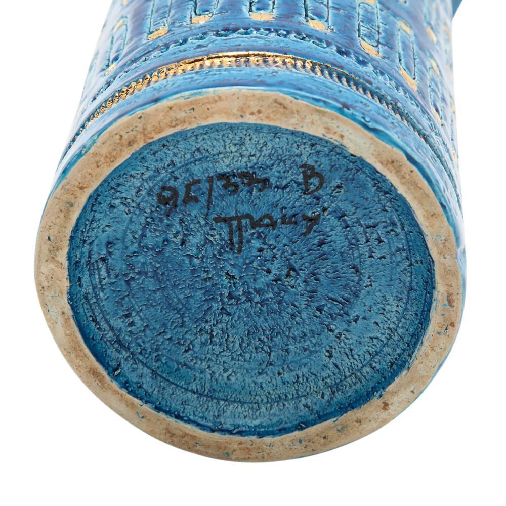 Mid-20th Century Bitossi Ceramic Vase Rimini Blue Gold Safety Pins, Signed, Italy, 1960s