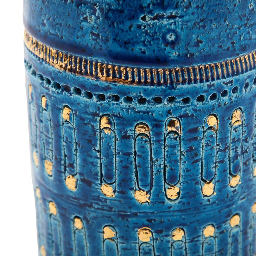 Glazed Bitossi Ceramic Vase Rimini Blue Gold Safety Pins, Signed, Italy, 1960s