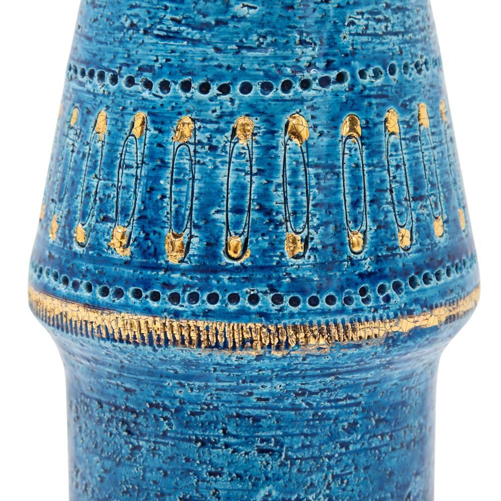 Modern Bitossi Ceramic Vase Rimini Blue Gold Safety Pins, Signed, Italy, 1960s