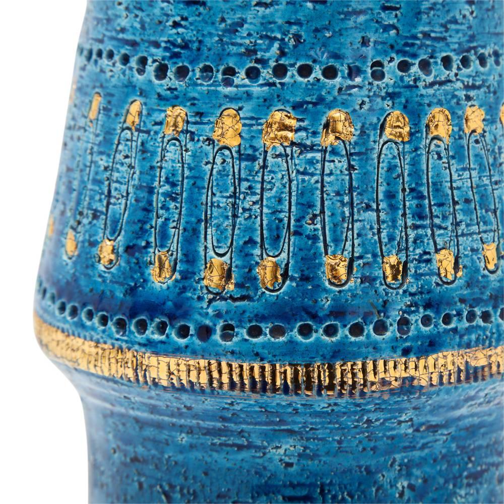 Italian Bitossi Ceramic Vase Rimini Blue Gold Safety Pins, Signed, Italy, 1960s