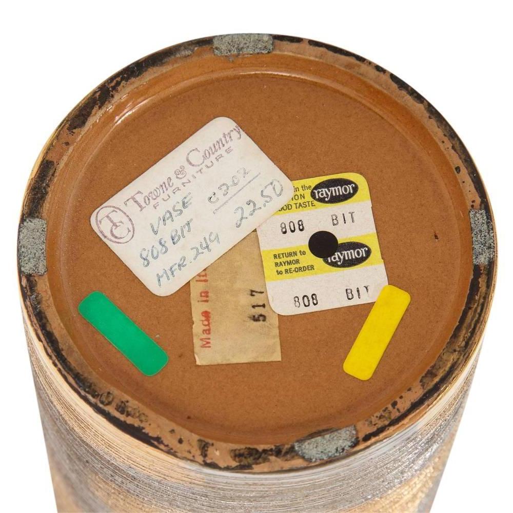 Bitossi Raymor Ceramic Vase Brushed Metallic Gold Chrome Signed, Italy, 1960s 3