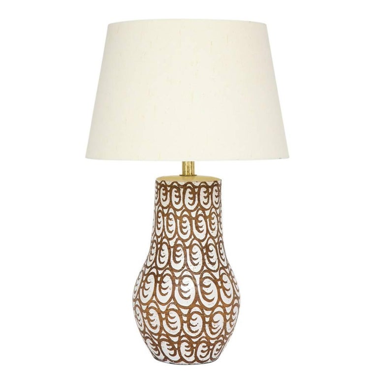 Zaccagnini Ceramic Table Lamp Brown White African Signed Italy Zaccagnini Ceramic Table Lamp Brown White African Signed Italy 1950s For