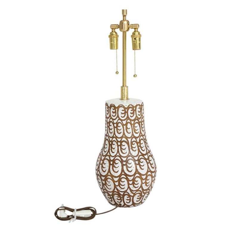 Zaccagnini Lamp, Ceramic Brown White, Signed For Sale at 1stdibs