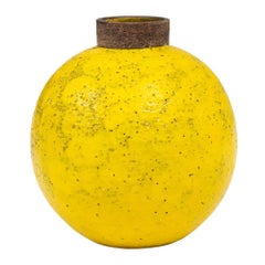Bitossi Ceramic Vase Yellow Brown Round Pottery Signed, Italy, 1960s