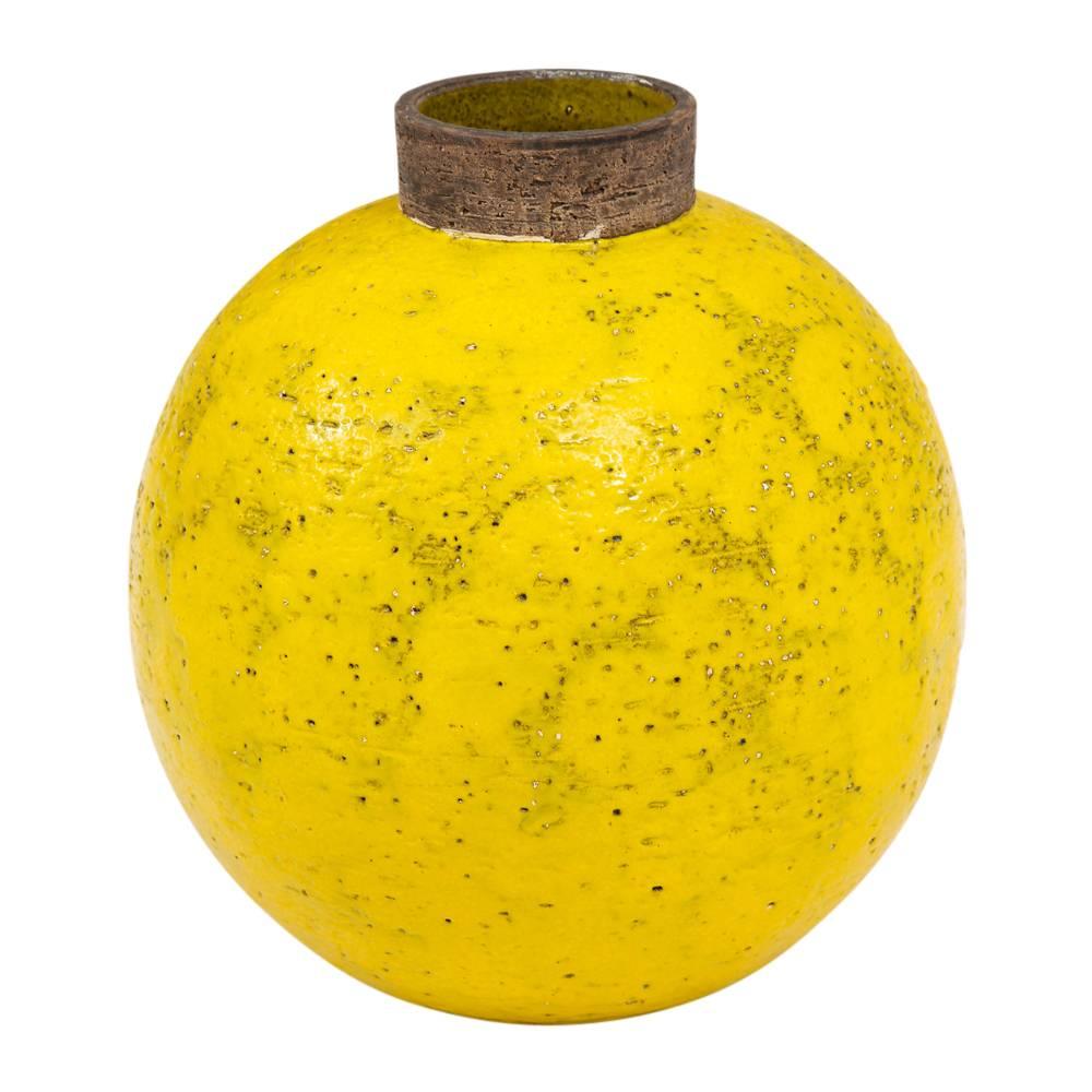 Mid-Century Modern Bitossi Ceramic Vase Yellow Brown Round Pottery Signed, Italy, 1960s