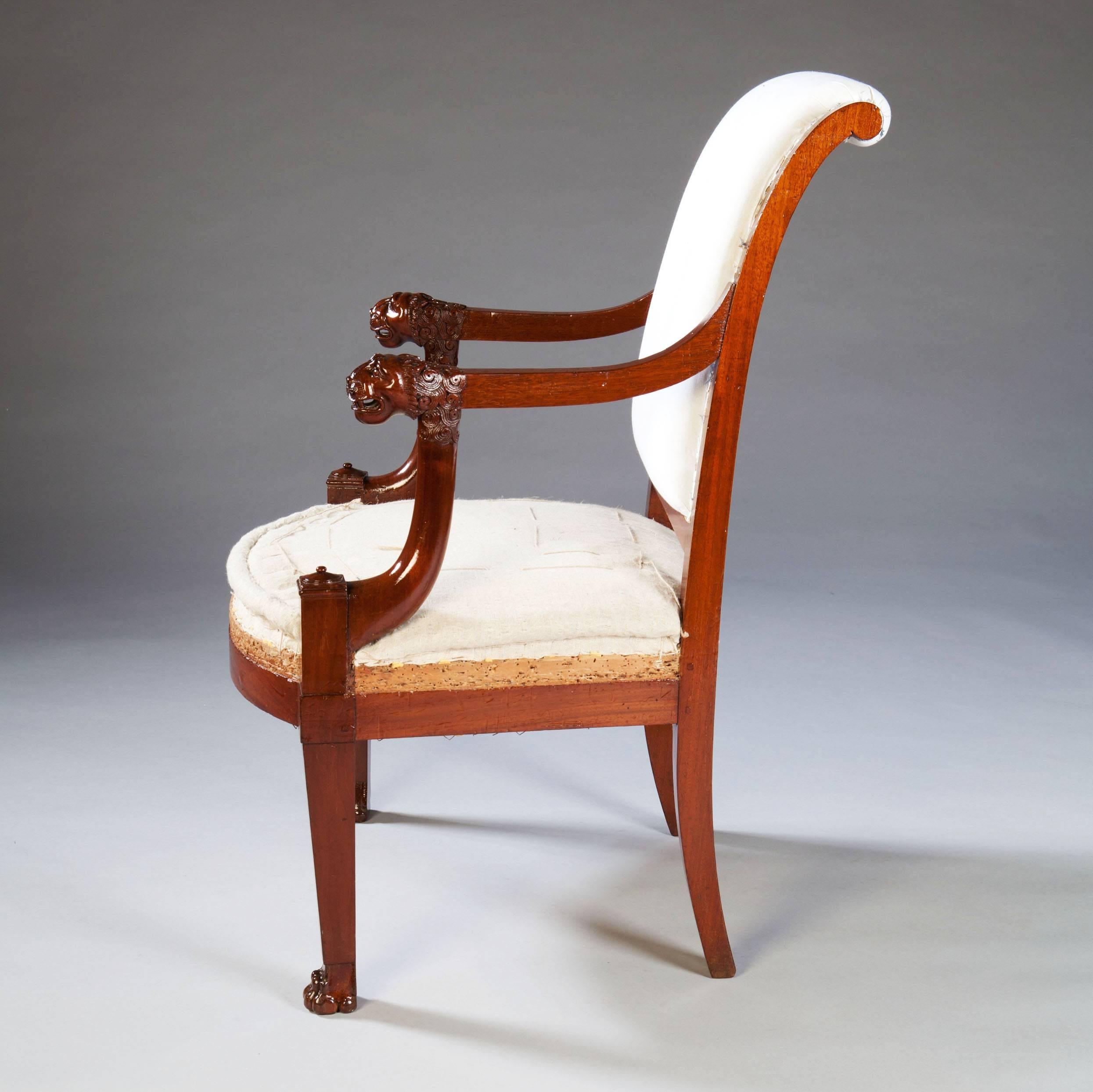 French Pair of Late Nineteenth Century Empire Armchairs