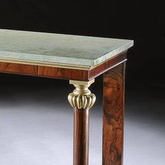 Fine Pair of Goncalo Alves Consoles with Swedish Green Marble Tops
