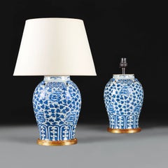 A Large Pair of 19th Century Chinese Blue and White Pottery Vases as Lamps