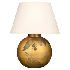 An Early 20th Century French Art Deco Foliate Brass Dinanderie Lamp