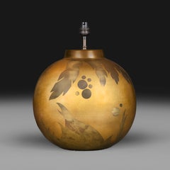 An Early 20th Century French Art Deco Foliate Brass Dinanderie Lamp