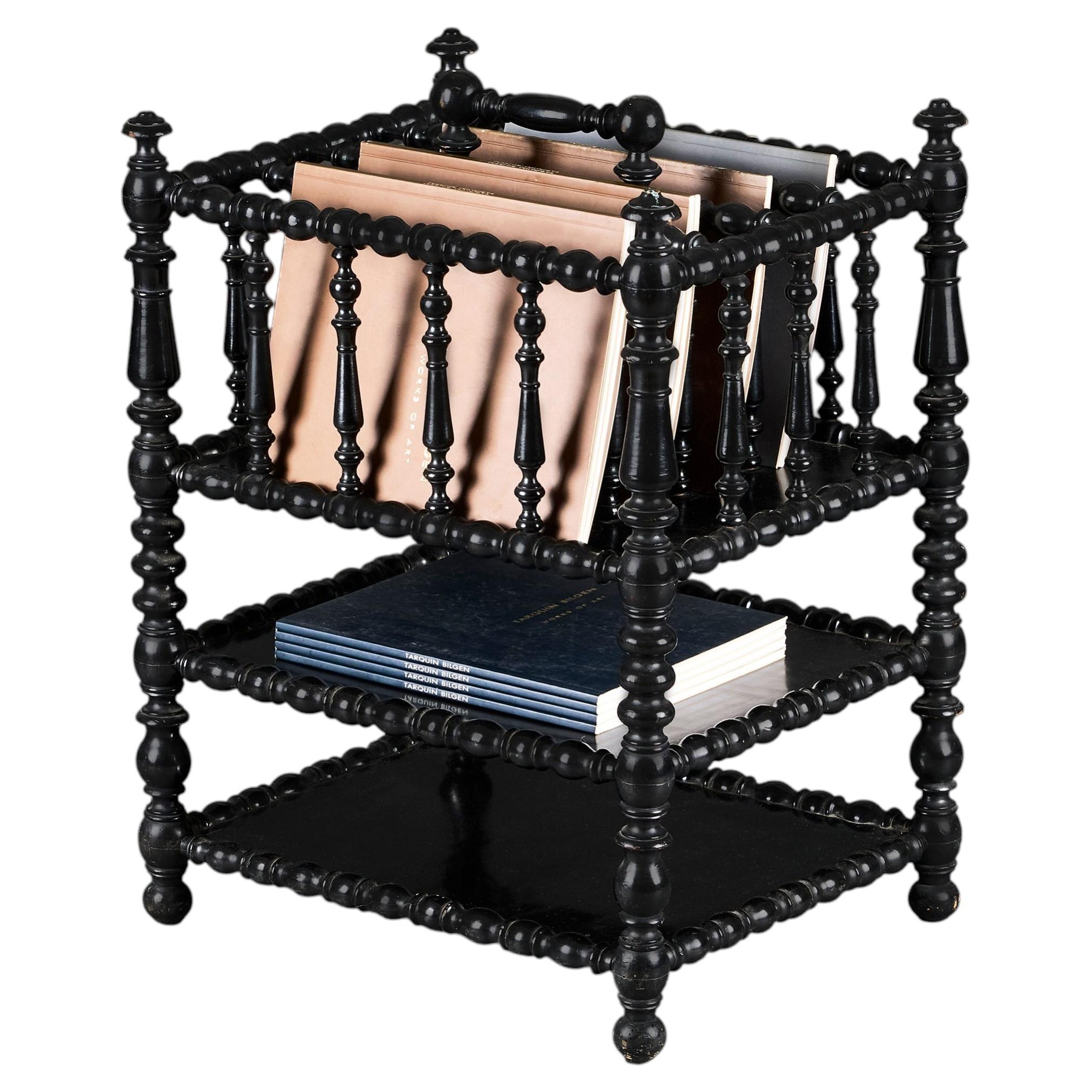 A Victorian Ebonised Bobbin Magazine Canterbury For Sale
