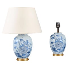 A Pair of Mid 18th Century Delft Pottery Vases with Peony Flowers as Lamps