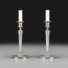 A Pair of 19th Century French Empire Silver Plate Candlesticks as Lamps