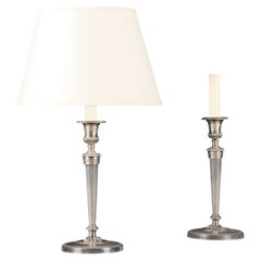 A Pair of 19th Century French Empire Silver Plate Candlesticks as Lamps