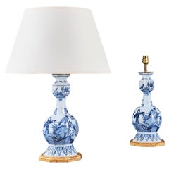 A Pair of 19th Century Delft Blue and White Pottery Vases as Lamps