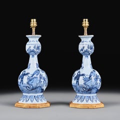 A Pair of 19th Century Delft Blue and White Pottery Vases as Lamps
