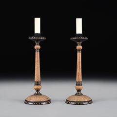 A Pair of Anglo-Indian Kashmiri Papier Mache Candlesticks as Lamps