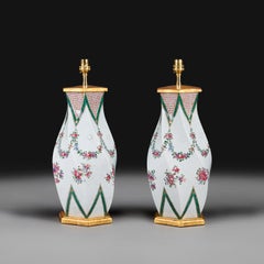 A Pair of Late 19th Century Samson Porcelain Hexagonal Vases as Lamps