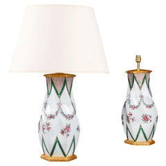 A Pair of Late 19th Century Samson Porcelain Hexagonal Vases as Lamps