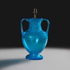 A 20th Century French Blue Glass Amphora Vase as a Lamp