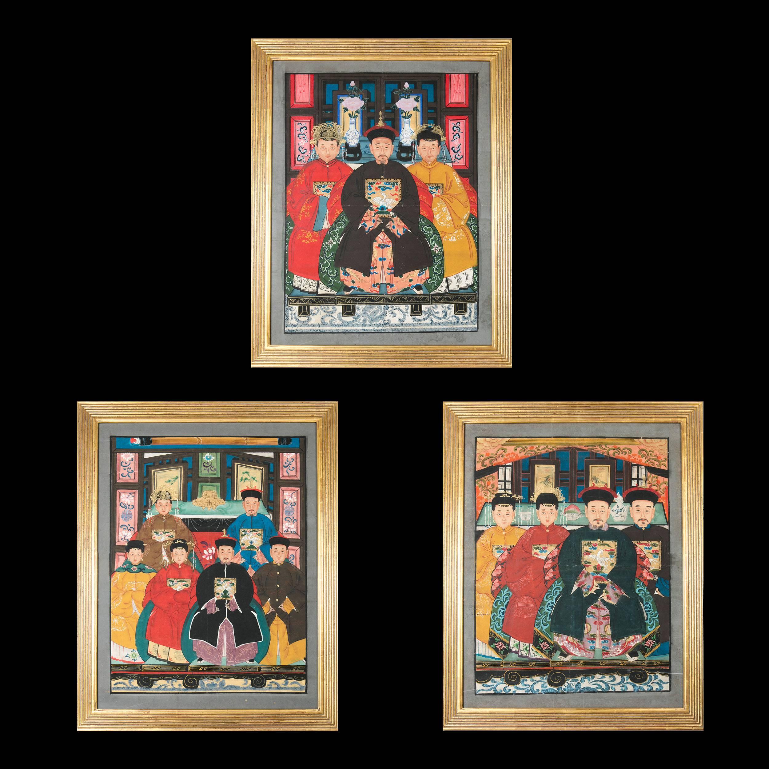 19th Century Set of Three Chinese Ancestor Paintings