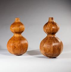Pair of Hexagonal Pear Wood Double Gourd Lamps