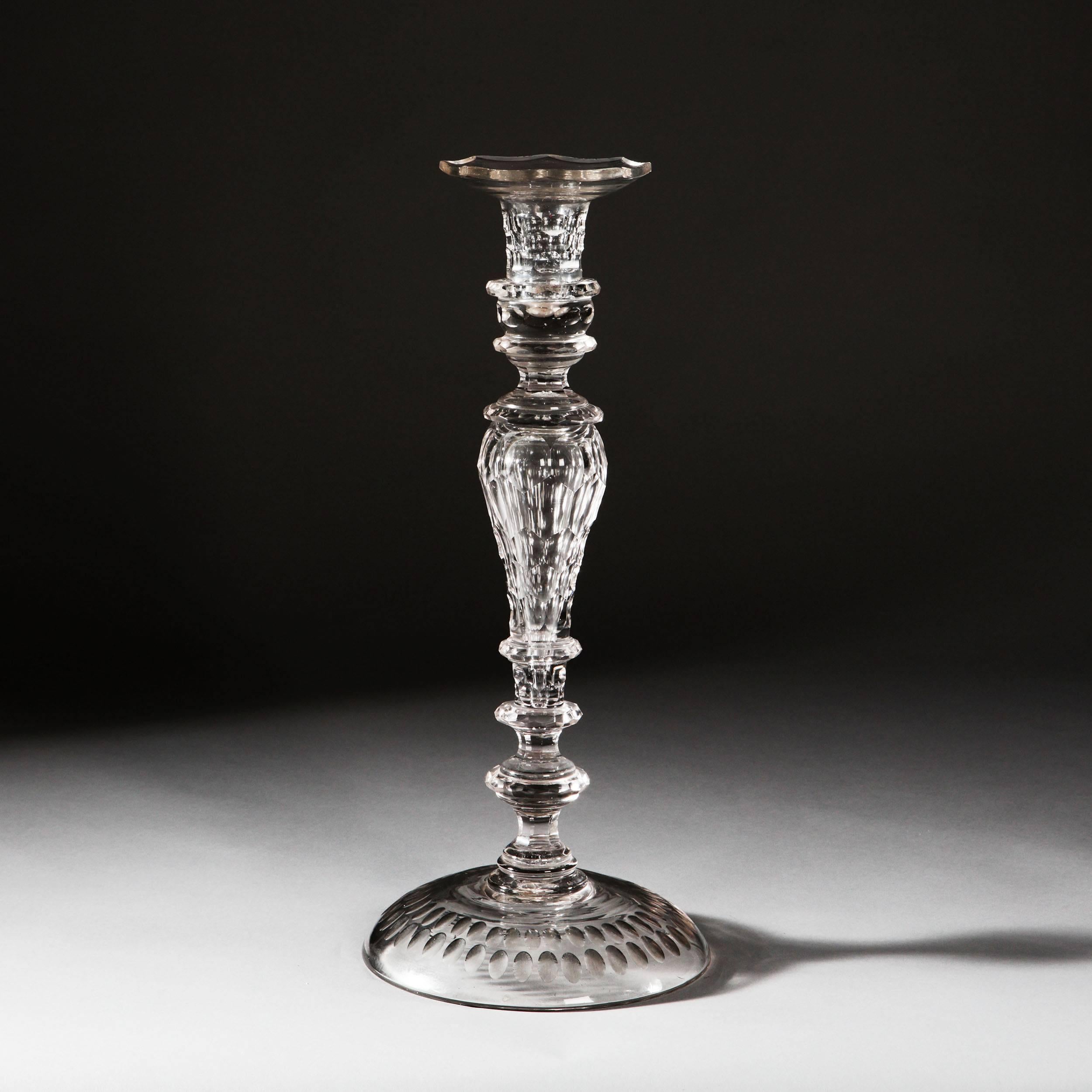 A fine late 19th century over scale glass candlestick, now mounted as a lamp.