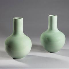 Pair of Pale Celadon Bottle Vases