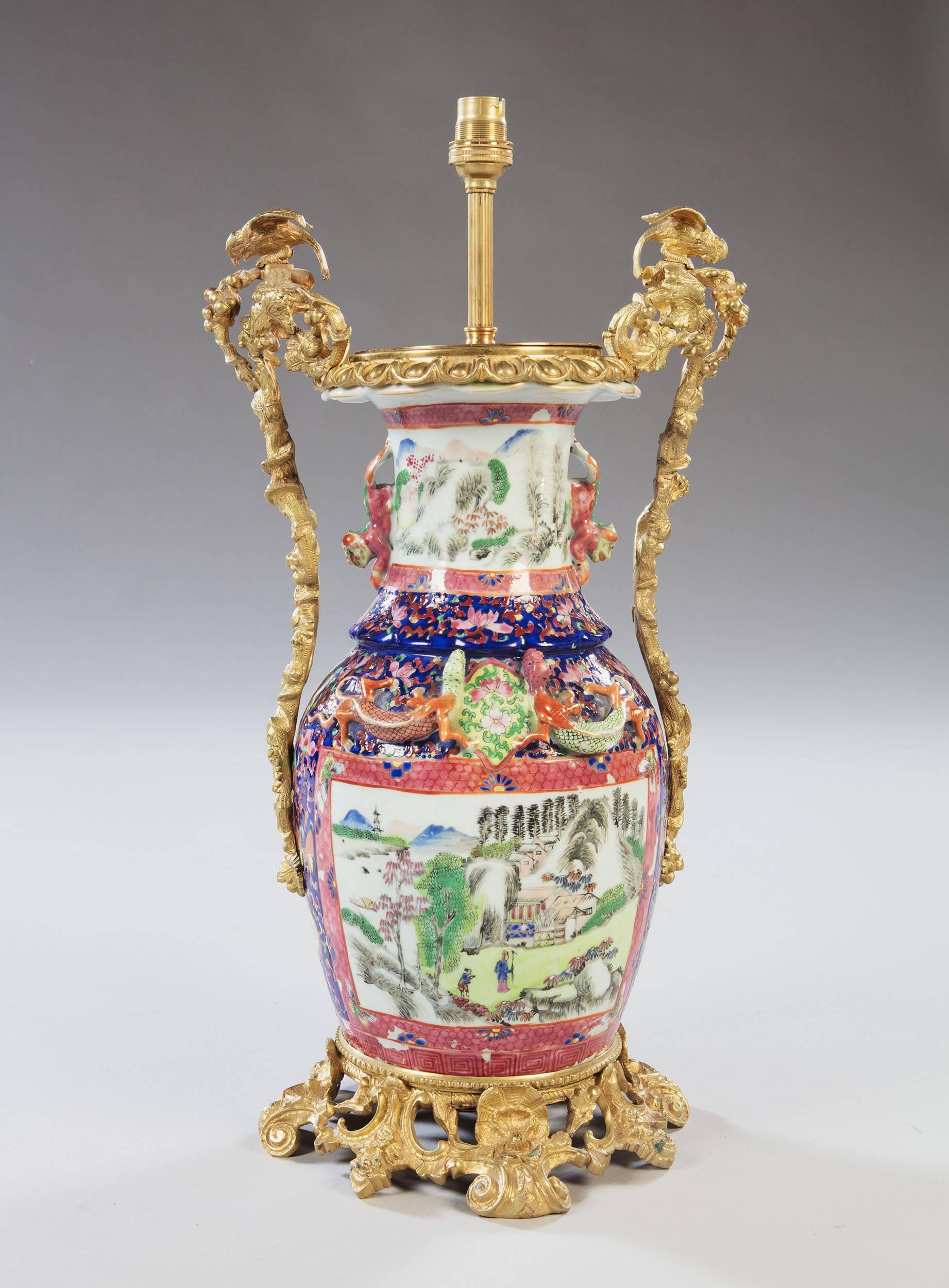 Chinese Fine Pair of Mid-19th Century Famille Rose Vases