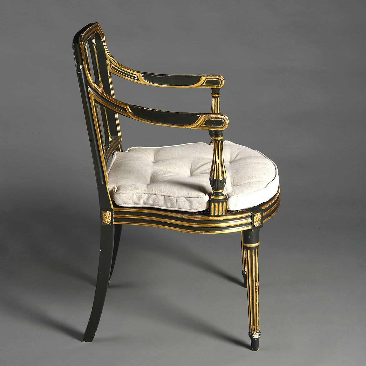 English Early 19th Century Ebonized and Gilded Armchair