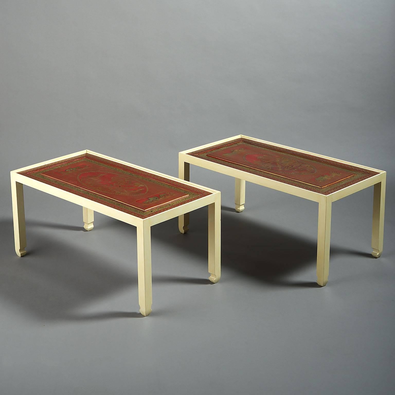 Chinese Fine Pair of Red Lacquer Panels as Low Tables