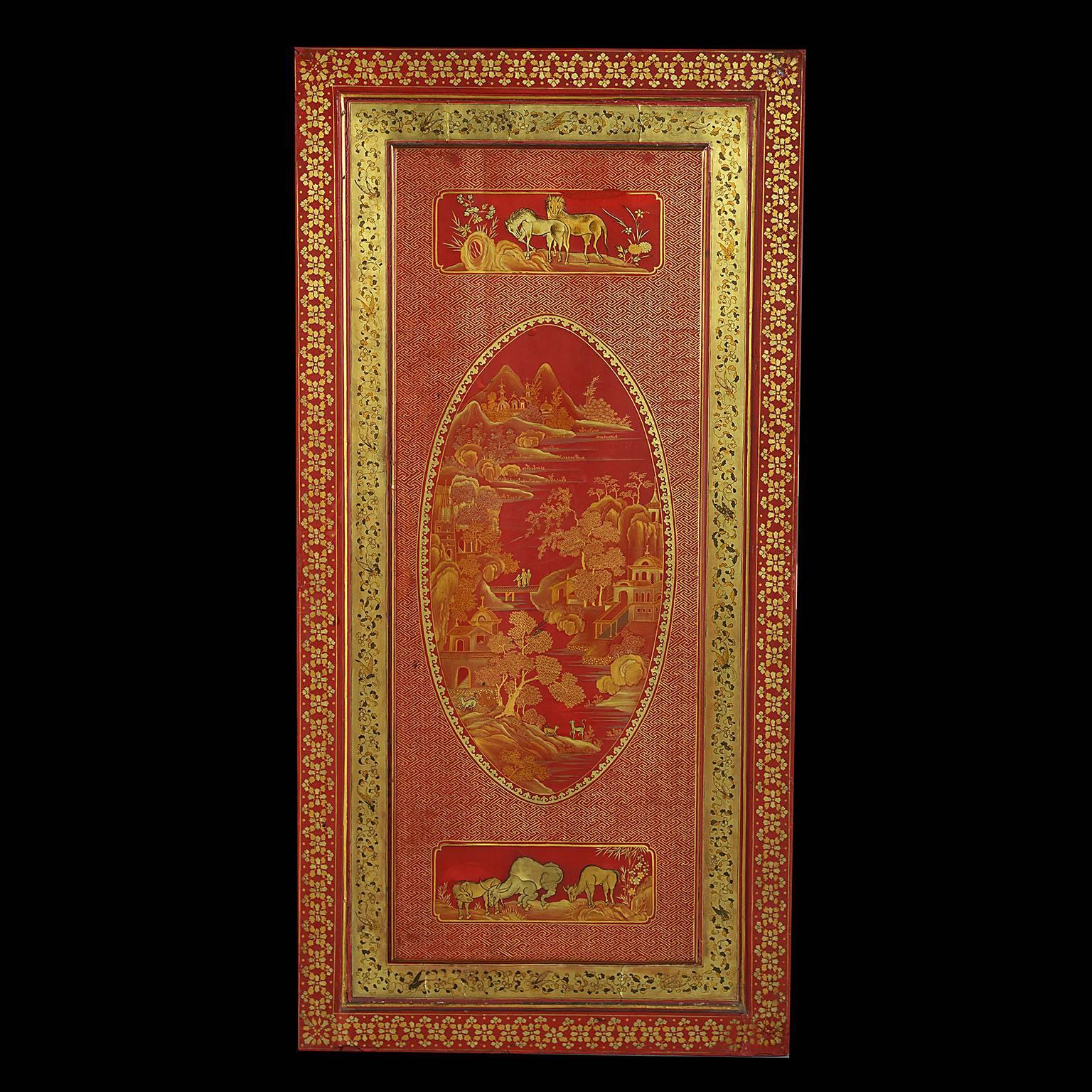 19th Century Fine Pair of Red Lacquer Panels as Low Tables